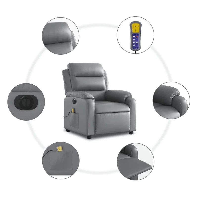 Fauteuil de relaxation TV fonction massage inclinable électrique 6 points de massage en PVC gris DEC027180