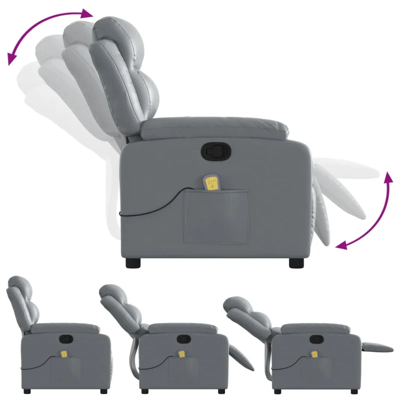 Fauteuil de relaxation TV fonction massage inclinable 6 points de massage en PVC gris DEC026981