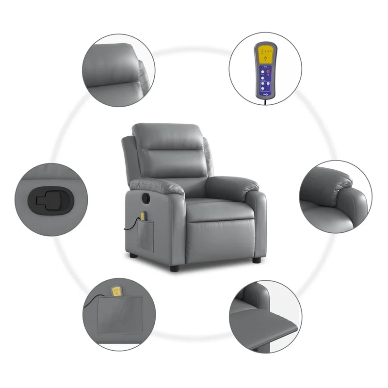 Fauteuil de relaxation TV fonction massage inclinable 6 points de massage en PVC gris DEC026981