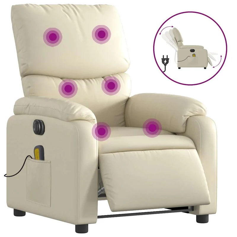 Fauteuil de relaxation TV fonction massage inclinable électrique 6 points de massage en PVC crème DEC027149