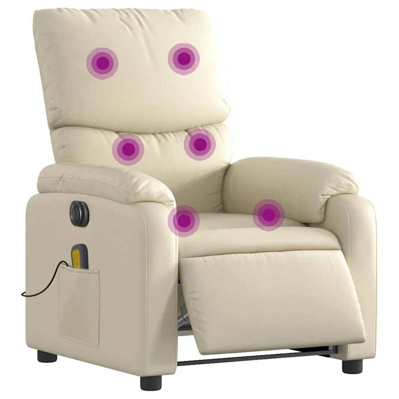 Fauteuil de relaxation TV fonction massage inclinable électrique 6 points de massage en PVC crème DEC027149