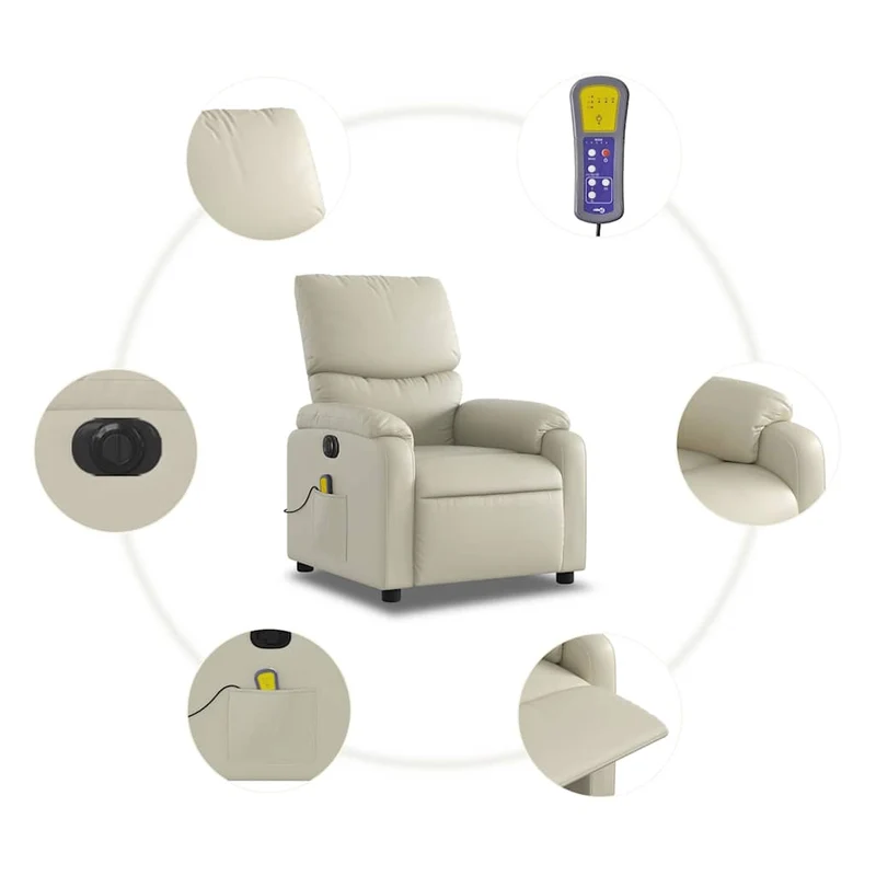 Fauteuil de relaxation TV fonction massage inclinable électrique 6 points de massage en PVC crème DEC027149