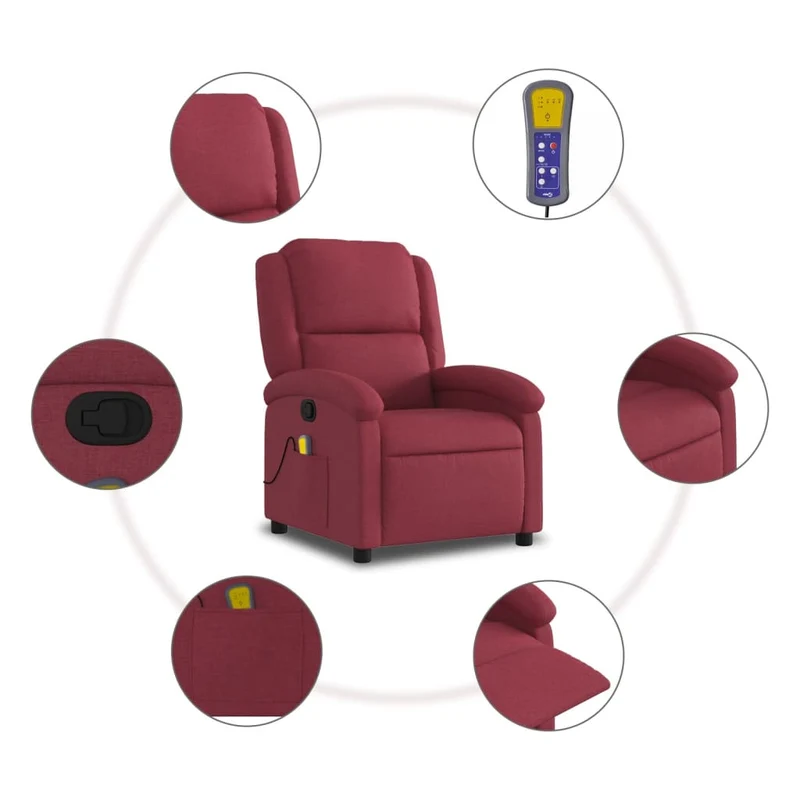 Fauteuil de relaxation TV fonction massage inclinable 6 points de massage en tissu rouge bordeaux DEC027089