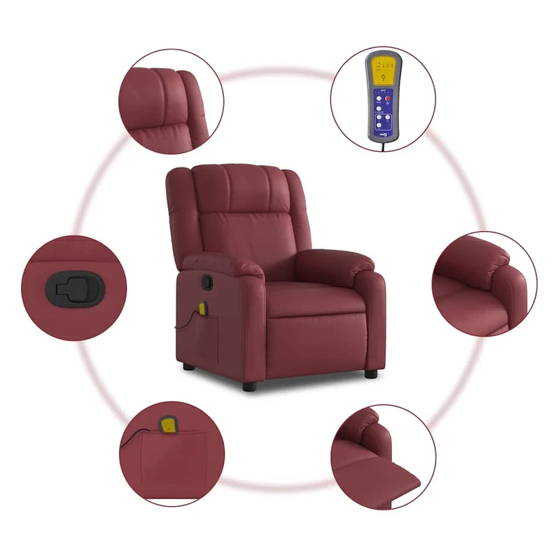Fauteuil de relaxation TV fonction massage inclinable 6 points de massage en PVC rouge bordeaux DEC027082