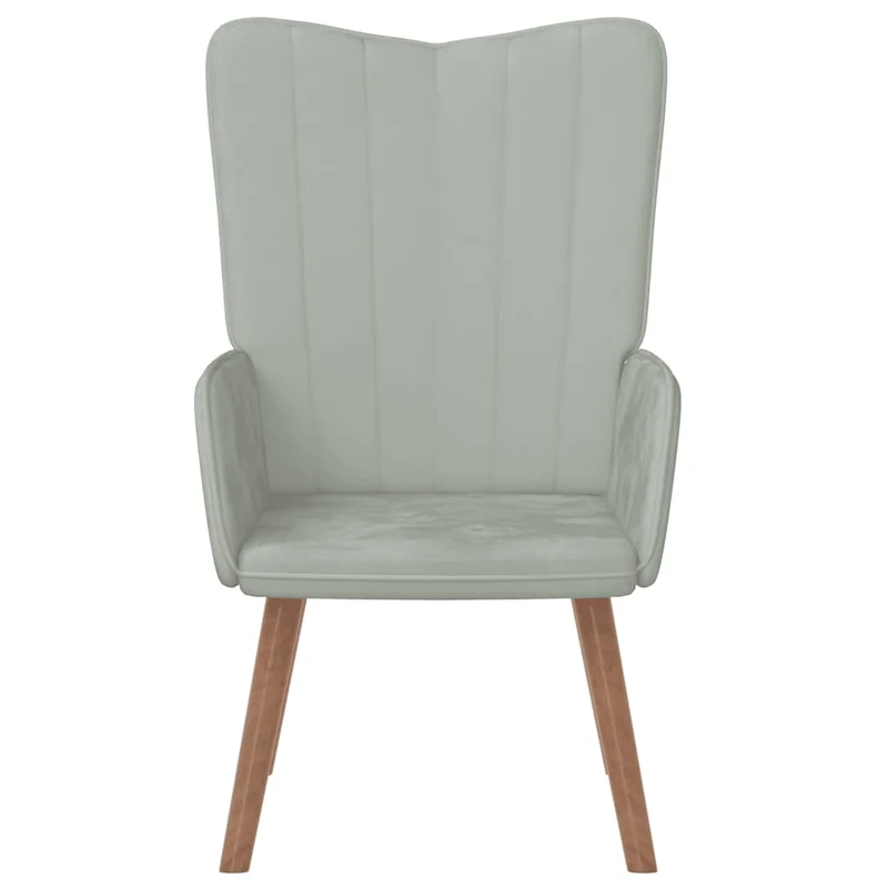 Fauteuil lounge chaise de canapé design moderne en velours gris clair pieds en bois DEC026672