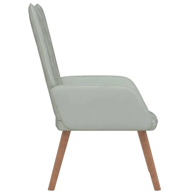 Fauteuil lounge chaise de canapé design moderne en velours gris clair pieds en bois DEC026672
