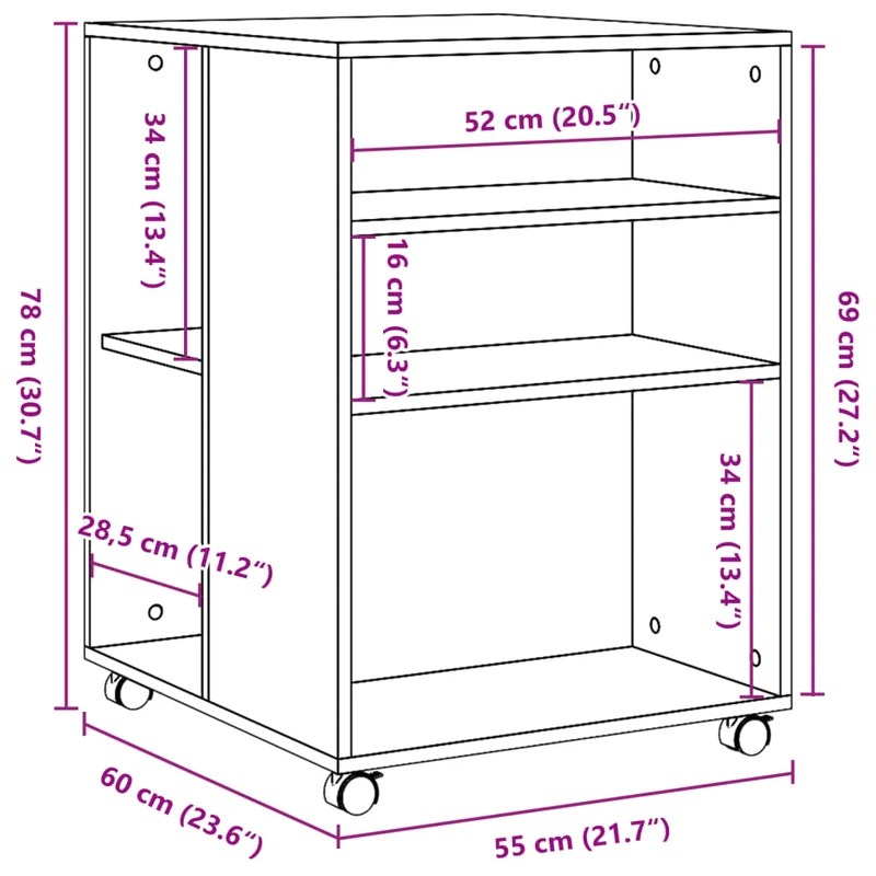 Table d'appoint sur roulettes deux étagères et espace de rangement en bois d'ingénierie couleur gris DEC024619