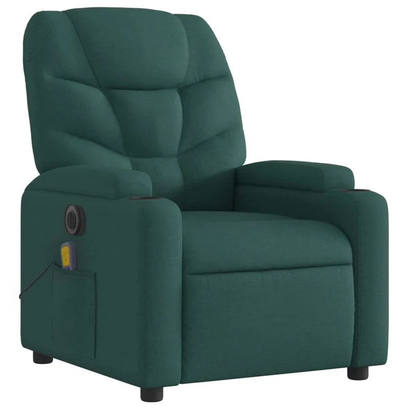 Fauteuil de relaxation TV fonction massage inclinable électrique 6 points de massage en tissu vert foncé DEC027282
