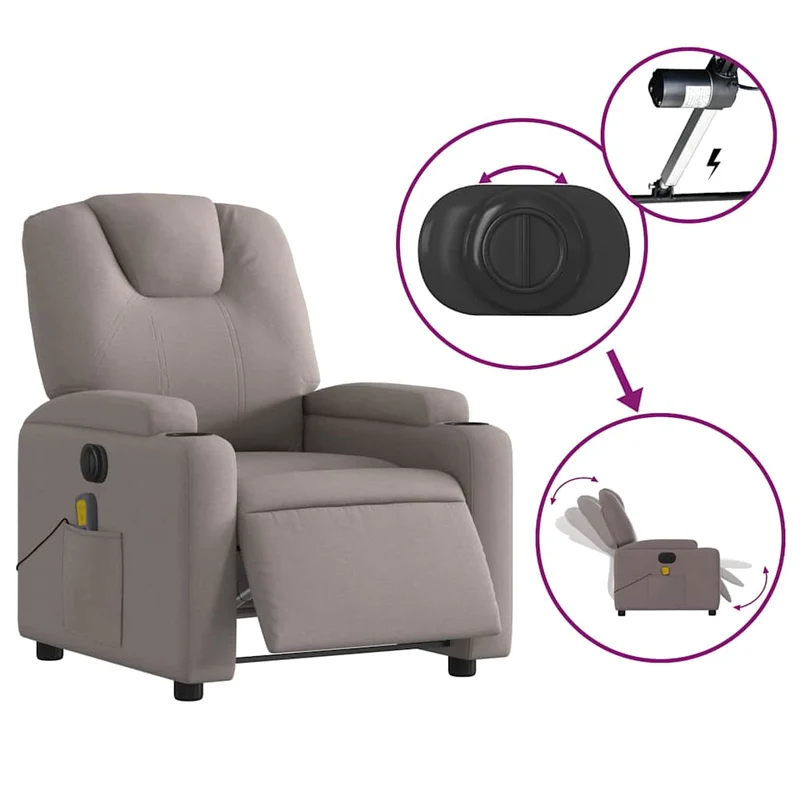 Fauteuil de relaxation TV fonction massage inclinable électrique en tissu taupe DEC027272