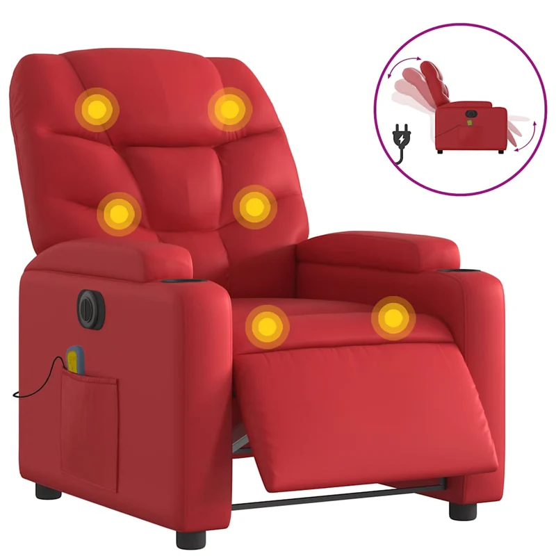 Fauteuil de relaxation TV fonction massage inclinable électrique en PVC rouge DEC027262
