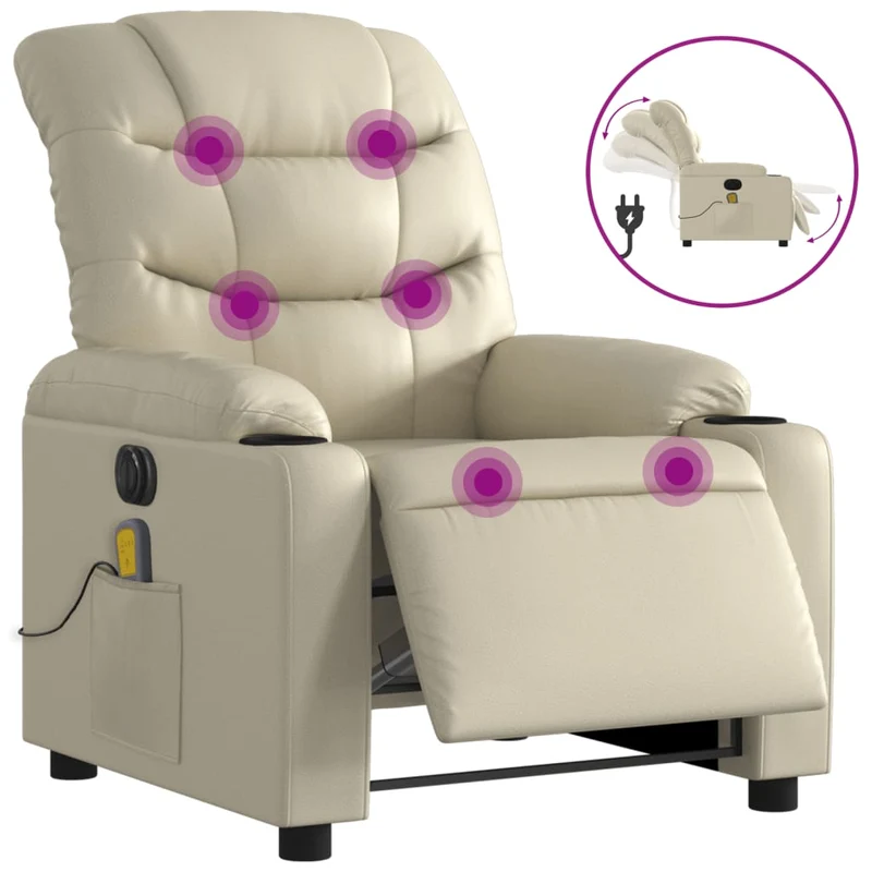 Fauteuil de relaxation TV fonction massage inclinable électrique 6 points de massage en PVC crème DEC027147
