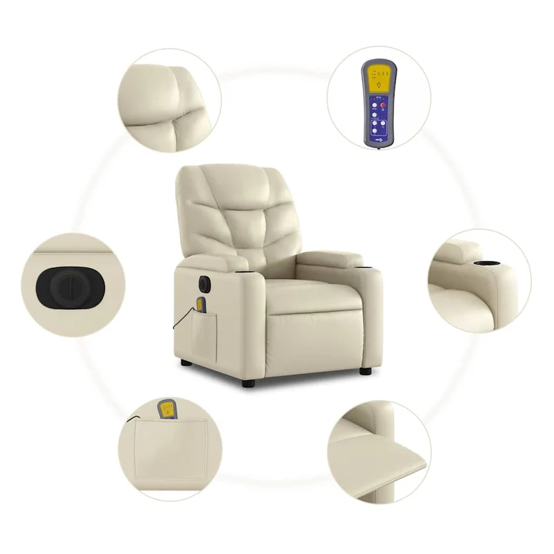 Fauteuil de relaxation TV fonction massage inclinable électrique 6 points de massage en PVC crème DEC027145