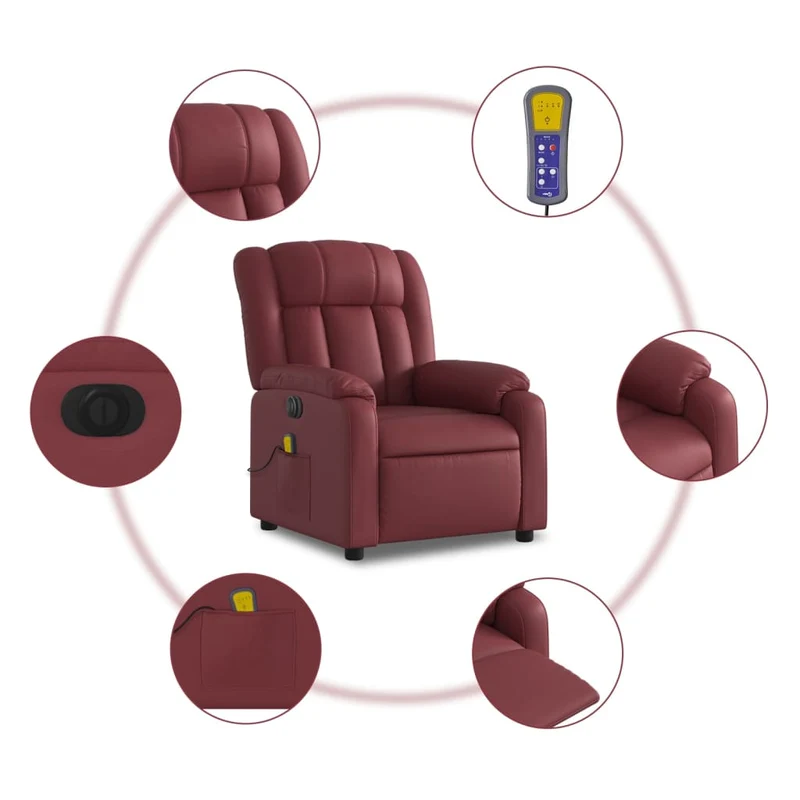 Fauteuil de relaxation TV fonction massage inclinable électrique en PVC rouge bordeaux DEC027239