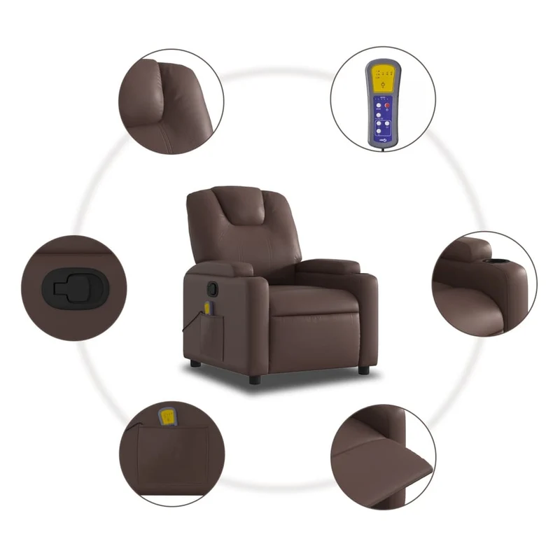 Fauteuil de relaxation TV fonction massage inclinable 6 points de massage en PVC marron DEC026997
