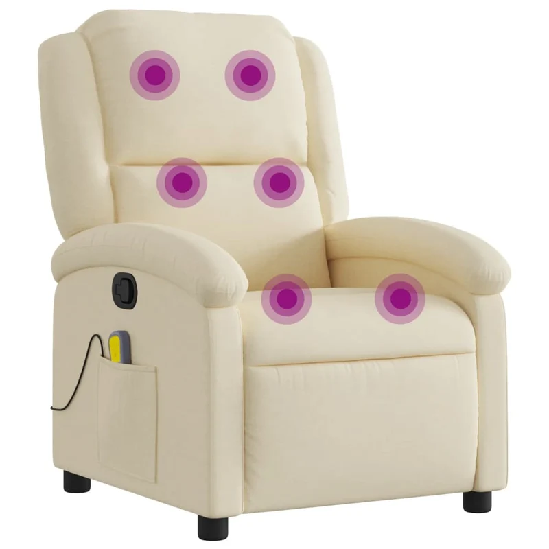 Fauteuil de relaxation TV fonction massage inclinable 6 points de massage en tissu crème DEC026888
