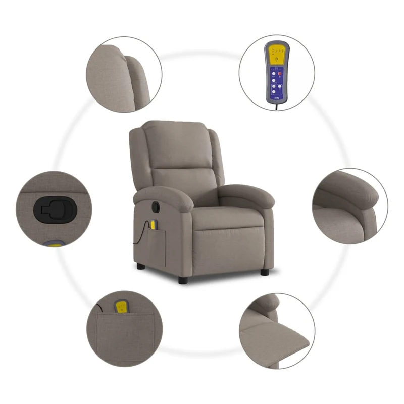 Fauteuil de relaxation TV fonction massage inclinable 6 points de massage en tissu taupe DEC027107