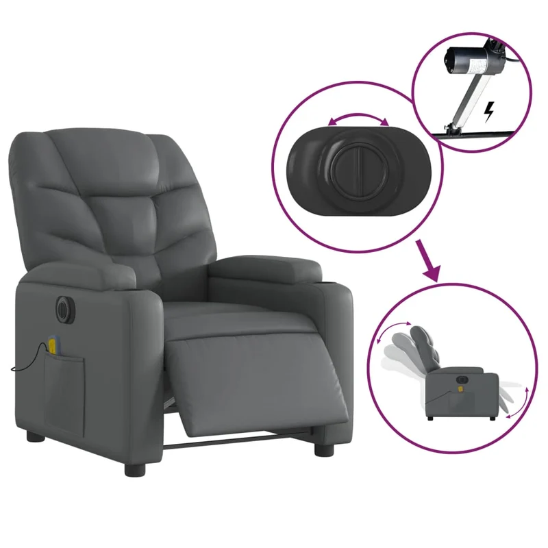 Fauteuil de relaxation TV fonction massage inclinable électrique 6 points de massage en PVC gris DEC027182