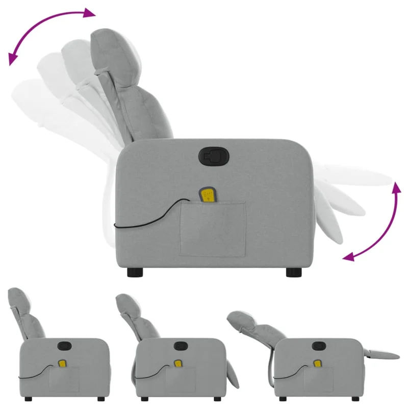 Fauteuil de relaxation TV fonction massage inclinable 6 points de massage en tissu gris clair DEC026930