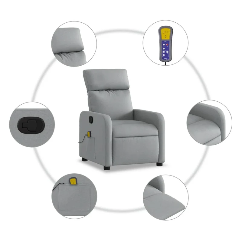 Fauteuil de relaxation TV fonction massage inclinable 6 points de massage en tissu gris clair DEC026930
