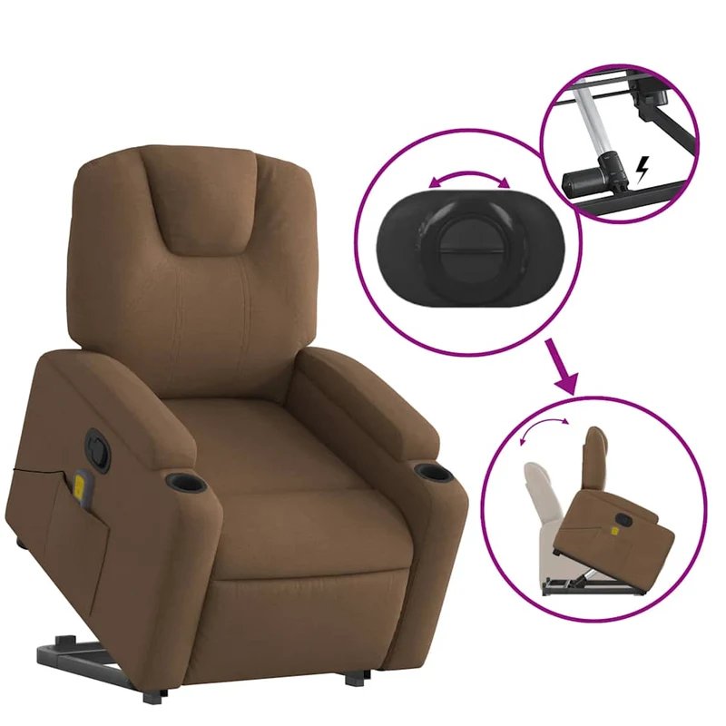 Fauteuil de relaxation TV fonction massage inclinable levage électrique en tissu marron DEC027024