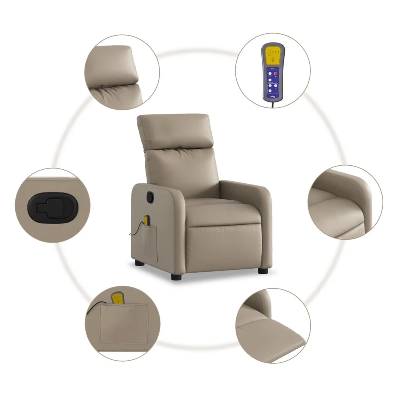 Fauteuil de relaxation TV fonction massage inclinable 6 points de massage en PVC cappuccino DEC026880