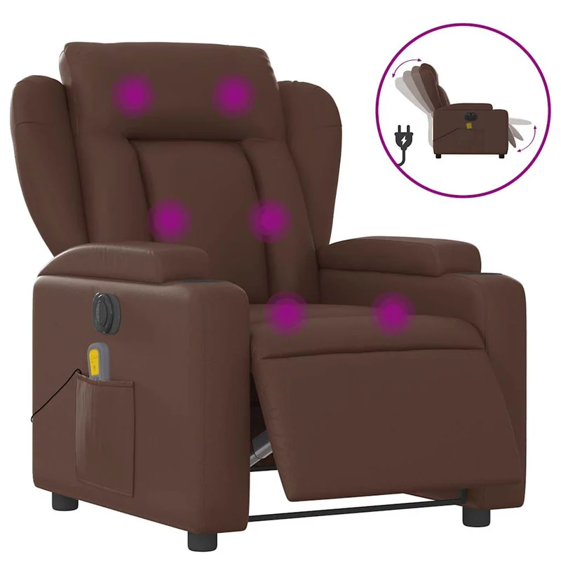 Fauteuil de relaxation TV fonction massage inclinable électrique 6 points de massage en PVC marron DEC027201