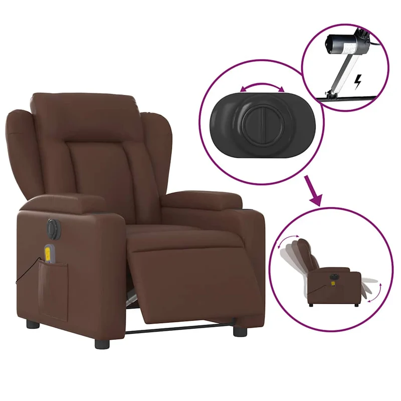 Fauteuil de relaxation TV fonction massage inclinable électrique 6 points de massage en PVC marron DEC027201