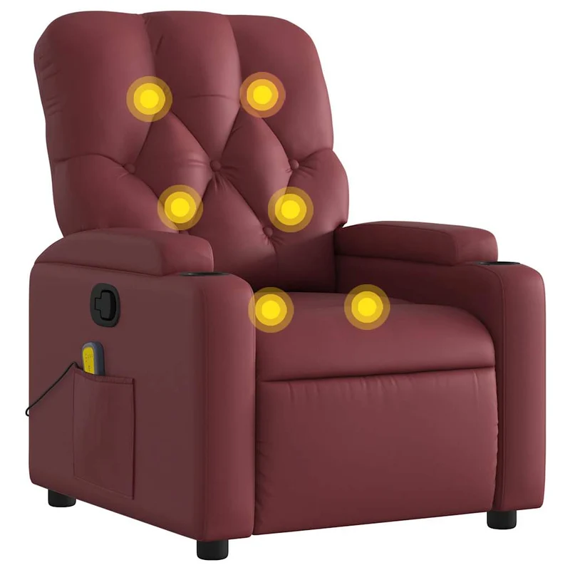 Fauteuil de relaxation TV fonction massage inclinable 6 points de massage en PVC rouge bordeaux DEC027085