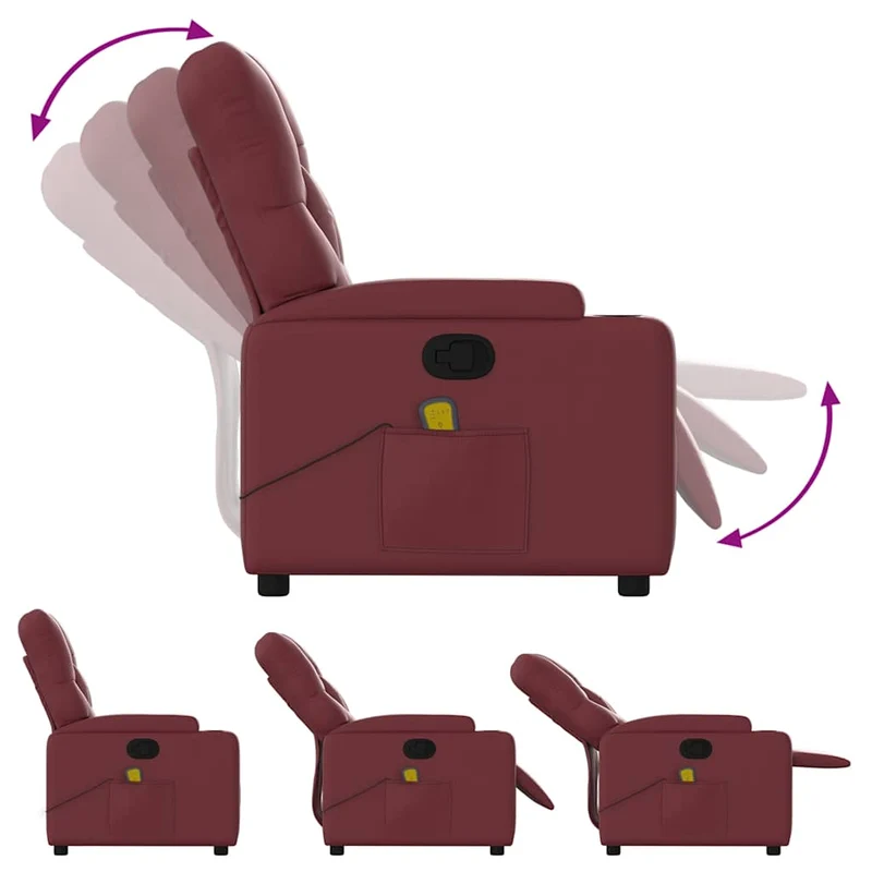 Fauteuil de relaxation TV fonction massage inclinable 6 points de massage en PVC rouge bordeaux DEC027085