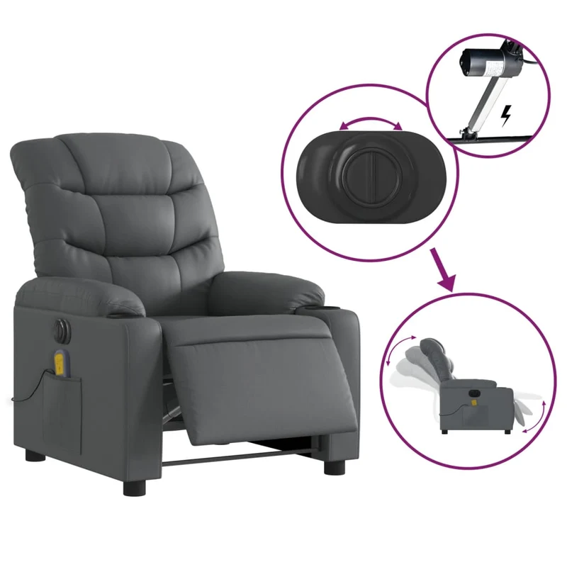 Fauteuil de relaxation TV fonction massage inclinable électrique 6 points de massage en PVC gris DEC027183