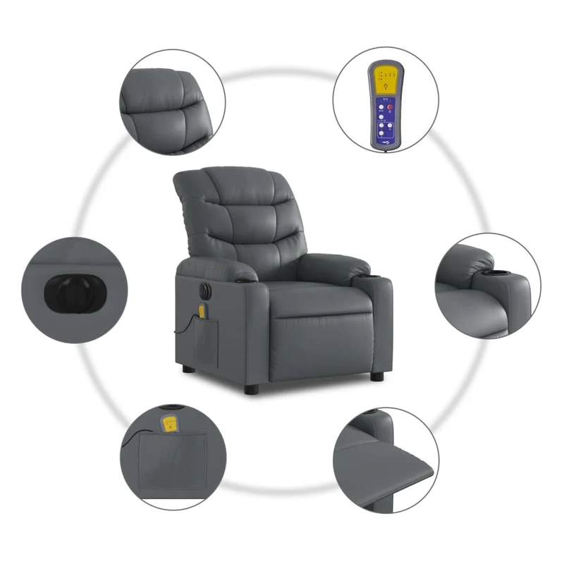 Fauteuil de relaxation TV fonction massage inclinable électrique 6 points de massage en PVC gris DEC027183