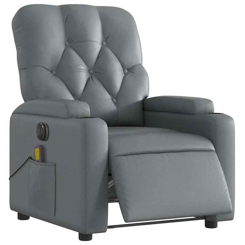 Fauteuil de relaxation TV fonction massage inclinable électrique 6 points de massage en PVC gris DEC027171
