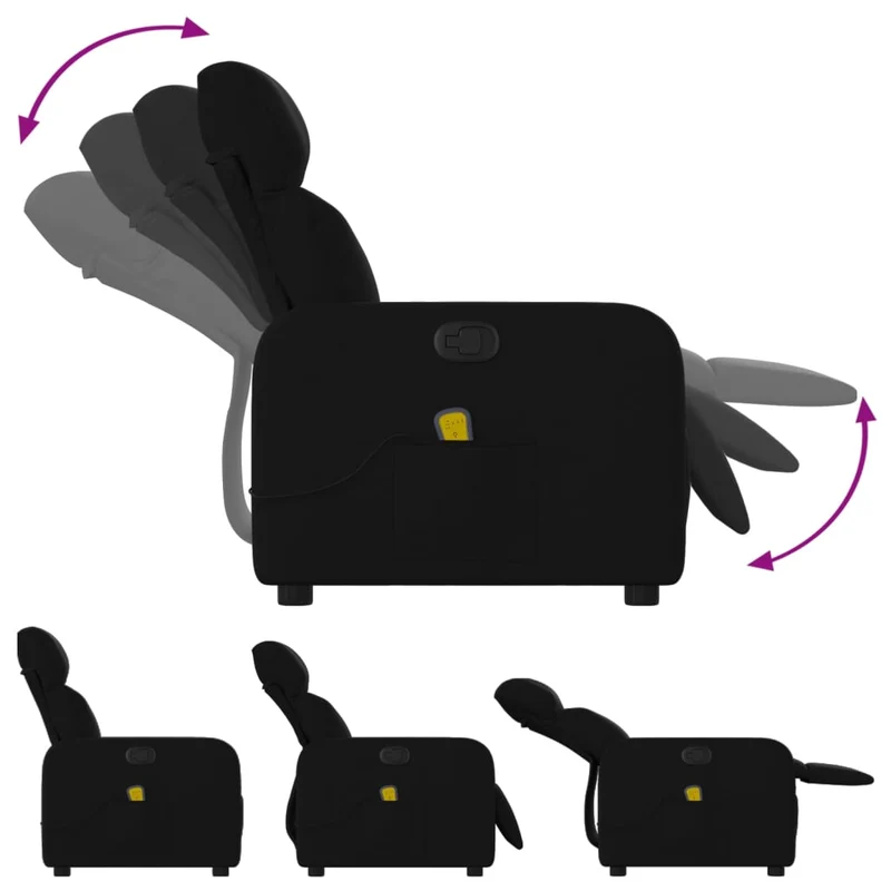 Fauteuil de relaxation TV fonction massage inclinable 6 points de massage en tissu noir DEC027071