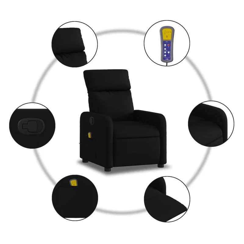Fauteuil de relaxation TV fonction massage inclinable 6 points de massage en tissu noir DEC027071