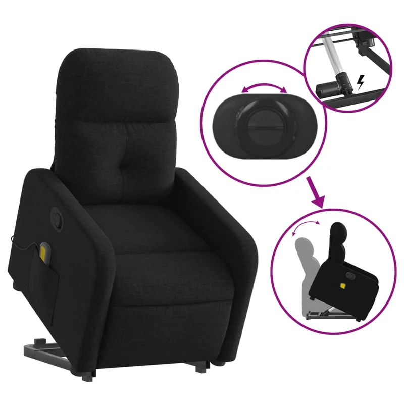 Fauteuil de relaxation TV fonction massage inclinable levage électrique en tissu noir DEC027070