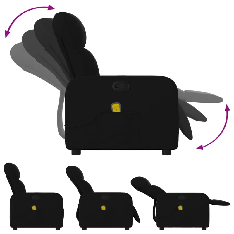 Fauteuil de relaxation TV fonction massage inclinable 6 points de massage en tissu noir DEC027059