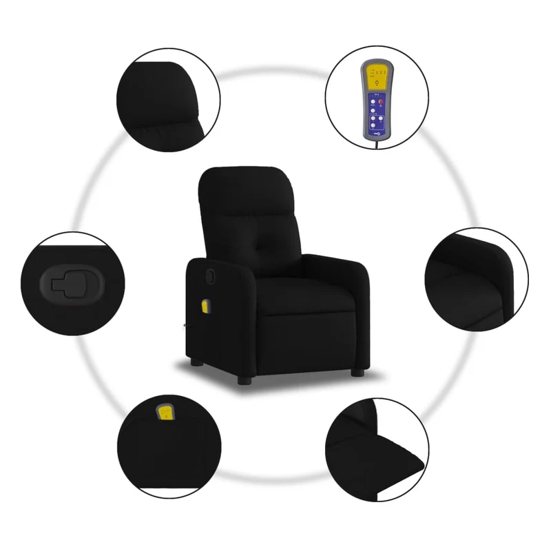 Fauteuil de relaxation TV fonction massage inclinable 6 points de massage en tissu noir DEC027059
