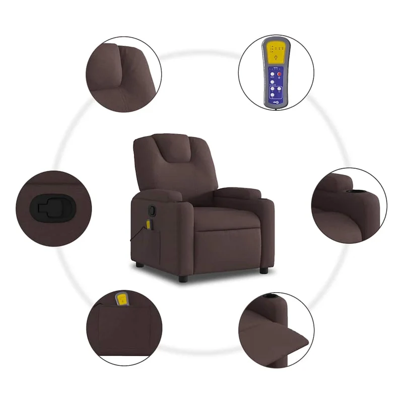 Fauteuil de relaxation TV fonction massage inclinable 6 points de massage en tissu marron foncé DEC026992