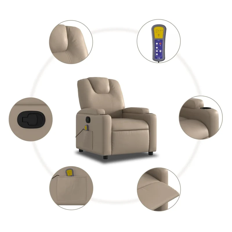Fauteuil de relaxation TV fonction massage inclinable 6 points de massage en PVC couleur cappuccino DEC026877