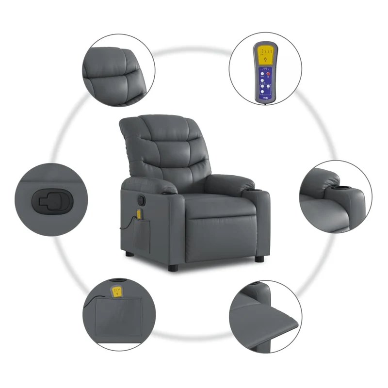 Fauteuil de relaxation TV fonction massage inclinable 6 points de massage en PVC gris DEC026979
