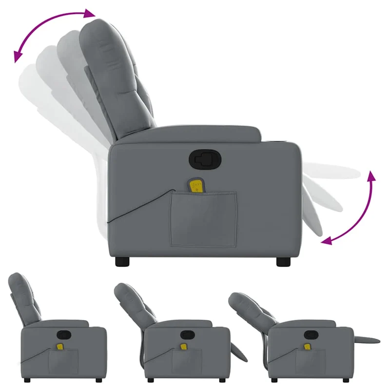 Fauteuil de relaxation TV fonction massage inclinable 6 points de massage en PVC gris DEC026974