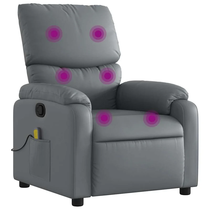 Fauteuil de relaxation TV fonction massage inclinable 6 points de massage en PVC gris DEC026970