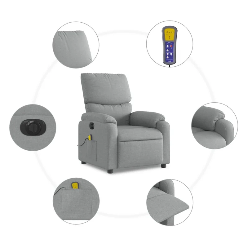 Fauteuil de relaxation TV fonction massage inclinable électrique 6 points de massage en tissu gris clair DEC027157