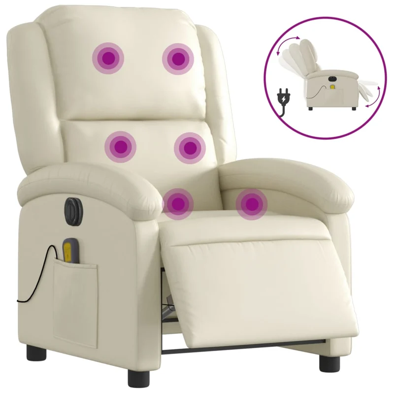 Fauteuil de relaxation TV fonction massage inclinable électrique en PVC crème DEC027150