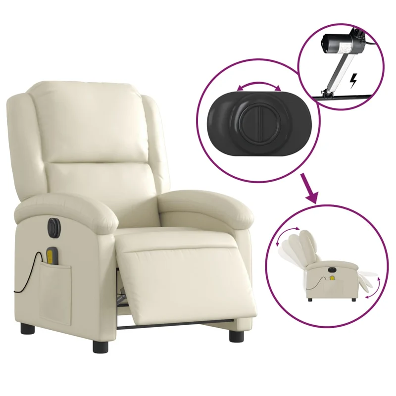 Fauteuil de relaxation TV fonction massage inclinable électrique en PVC crème DEC027150