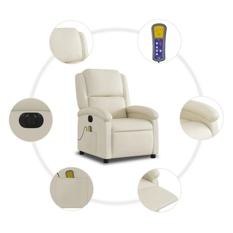Fauteuil de relaxation TV fonction massage inclinable électrique en PVC crème DEC027150