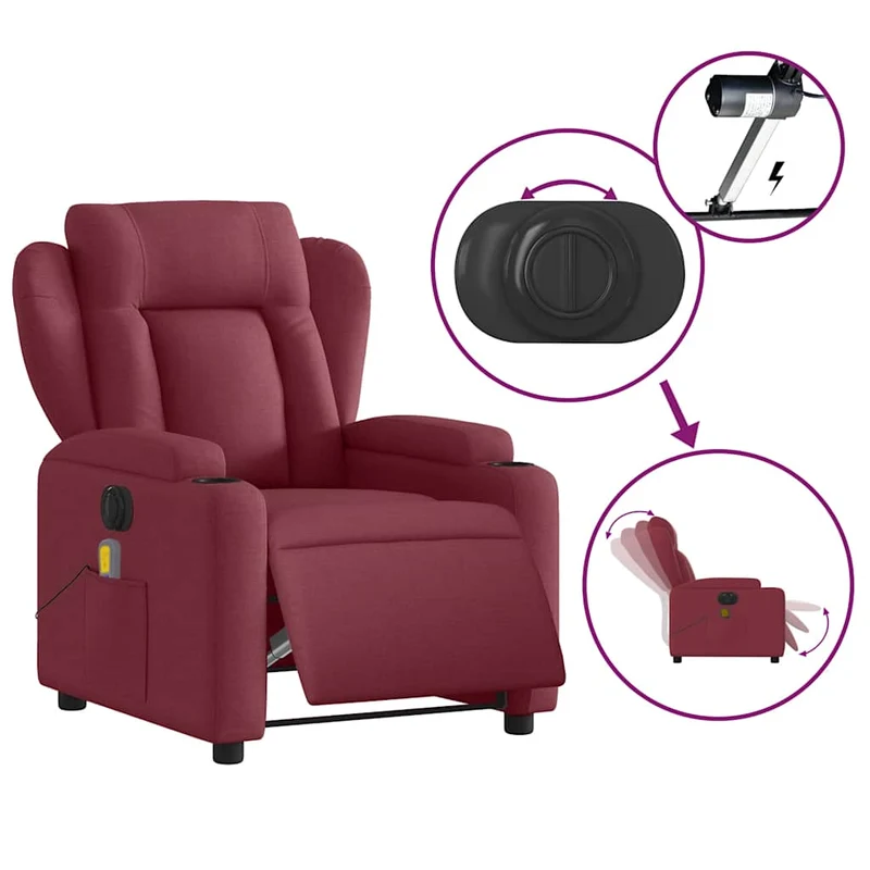 Fauteuil de relaxation TV fonction massage inclinable électrique en tissu rouge bordeaux DEC027249