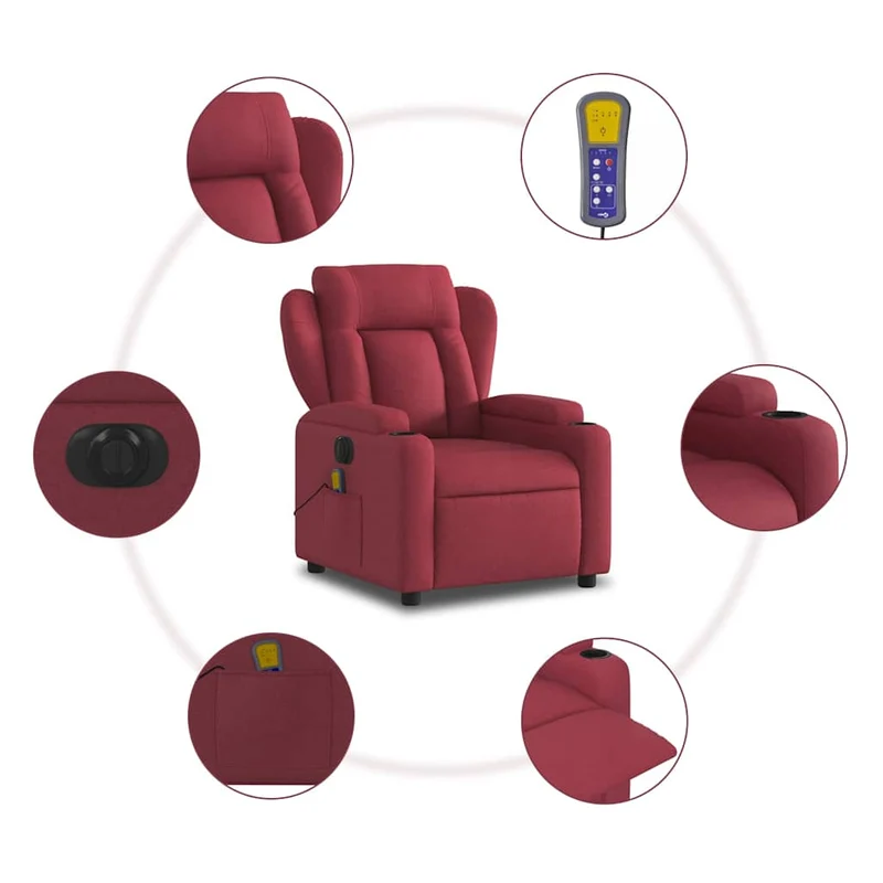Fauteuil de relaxation TV fonction massage inclinable électrique en tissu rouge bordeaux DEC027249