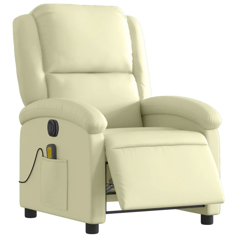 Fauteuil de relaxation TV fonction massage inclinable électrique en cuir véritable crème DEC027143