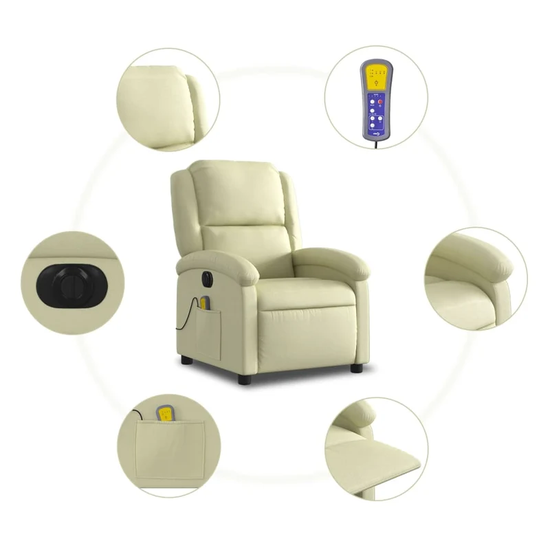 Fauteuil de relaxation TV fonction massage inclinable électrique en cuir véritable crème DEC027143